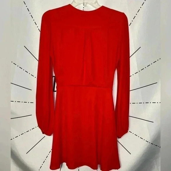 ASOS Red Mini Wrap Dress with Blouson Sleeve - Picture 6 of 7